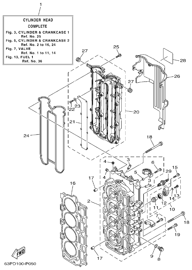 Yamaha F150DET, FL150DET CYLINDER & CRANKCASE 2 parts diagram